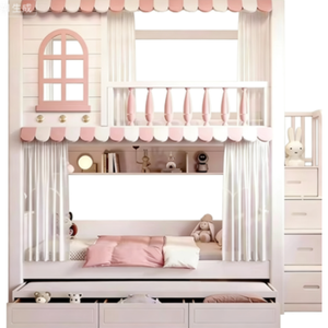 <span class=keywords><strong>Lit</strong></span> superposé sur mesure à deux niveaux avec bureau et rangement intégré, en bois d'hévéa importé, construction robuste pour petits appartements - Product Image 1