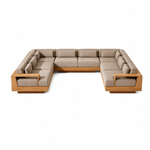 Outdoor Weather Resistant <b>Set</b> Teak <b>Corner</b> Solid Wood L-shape Sectional Patio Couch for Hotel Backyard Vu350-vu379 Teak Material - Product Image 5