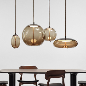Schlichte LED-Hängeleuchte aus gedrehtem Seil und Glas, kreativer Kronleuchter aus rauchgrauem Glas für Küche und Restaurant - Product Image 2