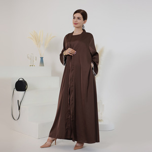Venta caliente Islamica Color sólido Perla 2 piezas Vestido musulmán - Product Image 3