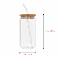 Venta al por mayor directa de fábrica: Vaso de vidrio transparente de 16 oz personalizado para sublimación con tapa de bambú y pajita de vidrio, ideal para regalos de eventos y cafeterías.