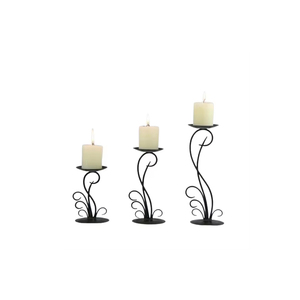 Ensemble de porte-bougies en fer forgé noir de haute qualité, 3 supports décoratifs en métal pour bougies piliers, faits à la main, design tendance pour la maison - Product Image 4