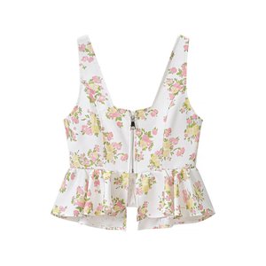 Completo coordinato estivo da donna 2026 con top floreale a balze e pantaloni a gamba larga, <span class=keywords><strong>set</strong></span> due pezzi per vacanze, OEM/ODM dalla fabbrica cinese - Product Image 3