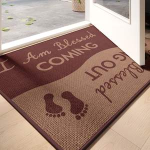 Paillasson rectangulaire antidérapant Sally en caoutchouc de chanvre pour extérieur, avec motif de bienheur pour entrée et sortie - Product Image 1