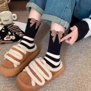 Women Mid Calf Socks Black Plush Bear Pattern Sweat Absorbent Korean Style Casual Socks For Youth - Product Image 4