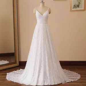 专业定制服装奢华白色v领夏季优雅年度晚装网最新新娘长款婚纱