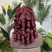 DKL 99J Bourgogne Oeuf Bouclés Cheveux Brésiliens Perruque 13x4 Transparent Full Frontal Lace 250% Densité 16-24 Pouces pour les Femmes Noires