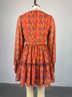 Nouvelle Robe Courte Printemps à Col en V Imprimé Frais et Tendance Taille Haute Légère