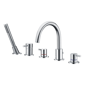 Robinet de baignoire à 4 trous avec douchette à main, mitigeur de baignoire à poser sur le rebord - Product Image 1