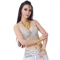 SC045 femmes Sexy Samba danse carnaval Costumes Sequin col en V haut brillant cristal rembourré soutien-gorge avec perles gland