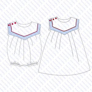Abito Personalizzato a Tema Nautico per Bambine, Coordinato per Fratelli, Vestito Estivo Senza Maniche con Colletto da Marinaio, Abito Boutique per Bambine - Product Image 6