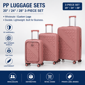<span class=keywords><strong>Valise</strong></span> de voyage rigide en PP rose, certifiée BSCI, avec roulettes pivotantes, texture ondulée, poignée de transport, ODM - Product Image 1