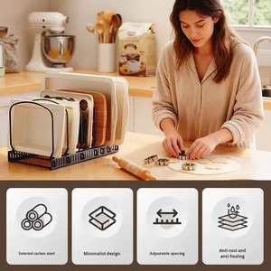 Scaffale Regolabile in Metallo per Ciotole, Piatti, Pentole e Stampi per Torte - Organizer Moderno per Armadietti e Piani di Lavoro - Product Image 2