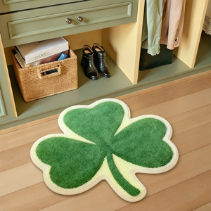 Green Tufted Door Mat Clover Irregular Shaped Tufted <strong>Floor</strong> Mat Custom Fluffy Soft Area Rug Luxury Microfiber Tufted Rug - Product Image 1