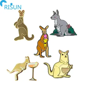 Venta al por mayor personalizado animales australianos canguro suave esmalte duro Pin logotipo personalizado Kawaii canguro esmalte solapa pines insignia