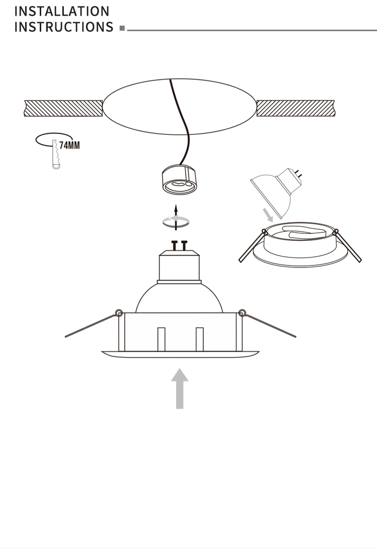 Die Cast Aluminum Recessed Downlights 74mm Cutting AC 220-240 Volt