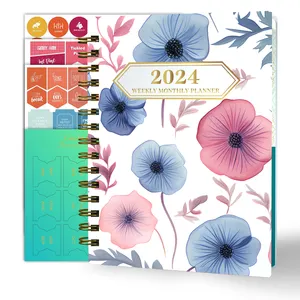 מחברת planner מותאם אישית 2024 מחברת planner חודשי שבועי עם חוברת ספירלה, מדבקות & כרטיסיות אינדקס דביקות