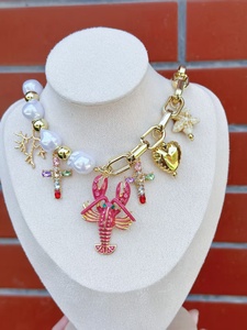 Stylish Ocean Theme <strong>Lobster</strong> Pendant Necklace Cross Starfish Coral Love Charm Decorated Fashion <strong>Jewelry</strong> Party Gift Accessory - Product Image 4