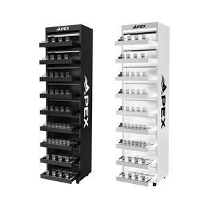 Vitrine à cigarettes personnalisée APEX, verrouillable, porte en acrylique blanc, plusieurs tiroirs et compartiments, étagères hautes avec éclairage LED pour le tabac - Product Image 1