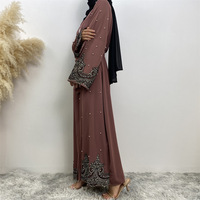 Clair de lune ton profond Abaya perle perlée poignets ruban cravate taille col en V couverture fluide mariage royal fournisseur niveau