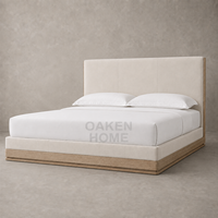 Lit en chêne massif moderne OAKEN avec panneaux en tissu, lit moelleux avec cadre plateforme, taille Queen ou King, meubles pour la maison