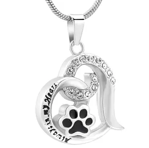 Cremation Urn Necklace Heart Shaped With Pet Paw Print Pendant For Memorial Human/Pet Ashes Jewelry Souvenir