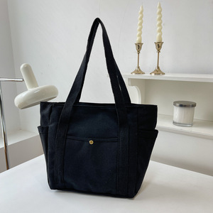 Sac fourre-tout en toile simple et polyvalent à grande capacité avec motif lettres ; Sac à bandoulière élégant et artistique pour étudiants - Product Image 1