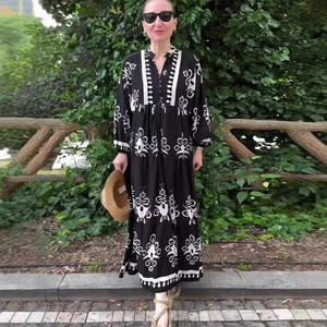2025 estate nuova gonna lunga a maniche lunghe abito Casual da <span class=keywords><strong>donna</strong></span> con motivo <span class=keywords><strong>retrò</strong></span> stampato <span class=keywords><strong>abbigliamento</strong></span> tradizionale musulmano - Product Image 5
