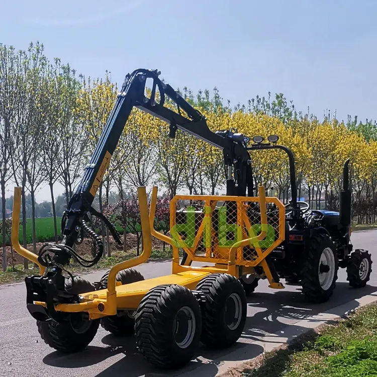 Traktor Menggunakan Hutan Hidrolik/Bebas Berputar Versi Log Trailer Kayu Wagon Kayu Memuat Trailer Log Wagon dengan Derek Grapple