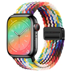 Bracelet de montre magnétique tressé intelligent pour Iwatch Bracelet de montre tressé en nylon de 38mm et 49mm pour Iwatch 1-8 Bracelet tressé à boucle magnétique