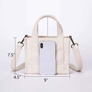 <b>Mini</b> Tote Bag With Zipper Pocket and Open Pocket Travel Portable Handbag for Lady Waterproof Canvas Simple Crossbody Purse - Product Image 4