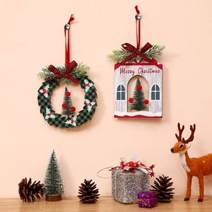 Decorazioni Natalizie con Ornamenti Rotondi a Quadretti, Insegna '<span class=keywords><strong>Buon</strong></span> <span class=keywords><strong>Natale</strong></span>' e Mini Statuette di Alberi per Villaggio Natalizio da Tavolo - Product Image 2