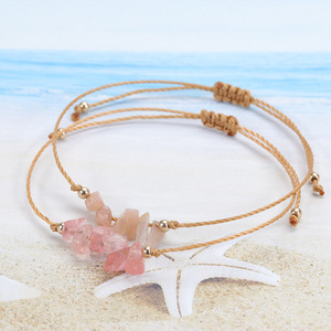 Bracelet tressé en fil ciré avec pierre naturelle irrégulière, style surfiste, thème plage et sources chaudes d'été, en stock - Product Image 3
