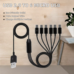 Cable Adaptador <span class=keywords><strong>USB</strong></span> Tipo-C Macho a <span class=keywords><strong>6</strong></span> <span class=keywords><strong>Micro</strong></span> <span class=keywords><strong>USB</strong></span> de 5 Pines Macho, Divisor en Y, Sincronización de Datos y Carga, con Blindaje Trenzado, para Teléfono Móvil - Product Image 3