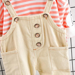 Ropa Infantil al por Mayor, Conjunto de Pantalones Caqui y Sudadera con Capucha a Rayas para Niñas - Product Image 5