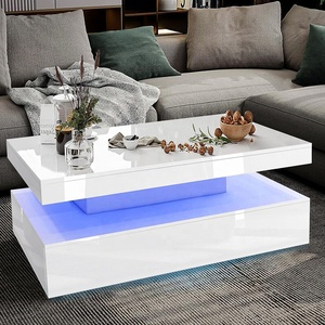 Trắng có độ bóng cao LED RGB đèn phòng khách bằng gỗ centre Trà Bàn cà phê với <span class=keywords><strong>2</strong></span> ngăn kéo lưu trữ - Product Image 1