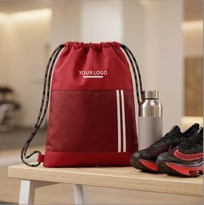 Colorful 290D Lightweight <b>Drawstring</b> <b>Backpack</b> Stripe Accent Polyester Sack pack Corporate Wellness Program Promotional Gift Bag - Product Image 4