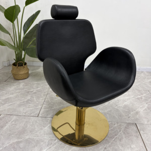 Fauteuil de Barbier en Cuir Noir Pivotant et Inclinable, Chaise de Coiffure avec Base Ronde Dorée - Product Image 5