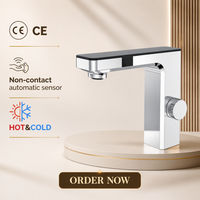 Robinet de salle de bain moderne à capteur infrarouge automatique chaud et froid en laiton chromé, certifié CE, à poignée unique, pour hôtels et commerces