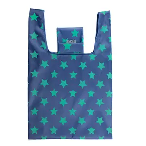 Yeniden kullanılabilir seyahat katlanabilir bez çanta alışveriş çantası el şekli katlanır kabul özel Logo Polyester büyük (>50cm) HANSUN nokta XL