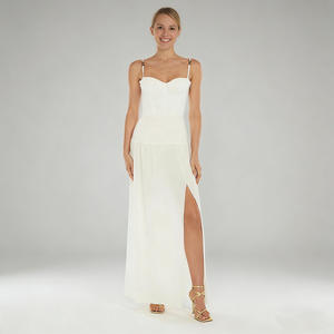 Vestido largo de noche elegante con tirantes finos, corsé blanco y abertura alta para mujer - Product Image 5