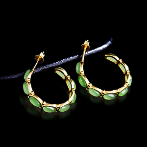Pendientes de Ágata Natural Verde Espinaca con Incrustaciones de Plata S925, Chapados en Oro de 18K, Modernos, para Mujer, Aniversario - Product Image 3