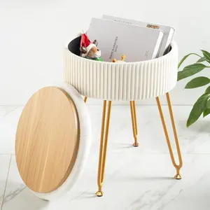 Chaise de vanité moderne personnalisée pieds en métal doré pouf de rangement rond