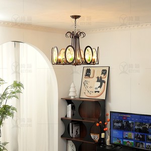 Retro Southeast Asian Style Enamel Pendant <b>Light</b> Multi Head Chandelier Round <b>Led</b> Home Lighting For Bedroom Living Room - Product Image 2