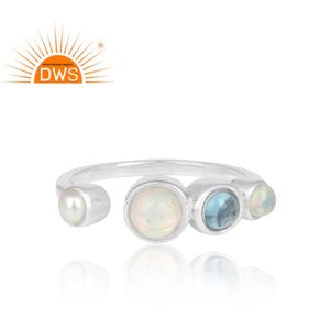 Attractive Multi Gemstone Ring For Ladies Wholesale Designer 925 Fine Silver Open Band Ring Jewelry Supplier - Product Image 2