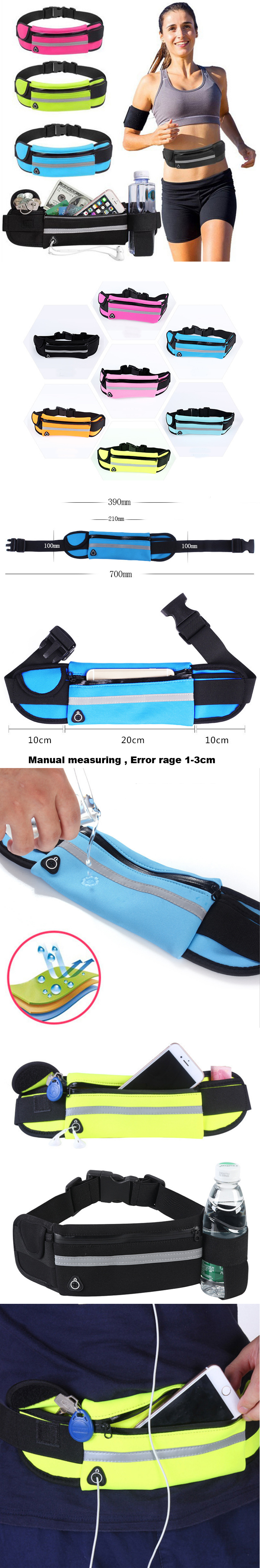 product-700-4220 safe reflective mini unisex running gym fitness sport earphone hole mobile phone expandable pocket pack waist belt bag for women