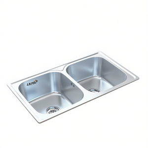 Évier de cuisine double en acier inoxydable à encastrer, rectangulaire, surface polie, facile à nettoyer - Product Image 1