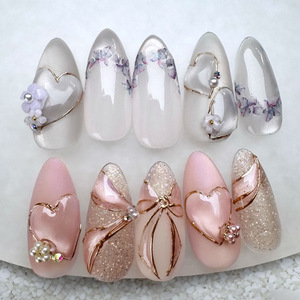 <span class=keywords><strong>Faux</strong></span> ongles à presser personnalisés avec logo, en gel souple, style French Manucure, vente en gros, ensemble d'ongles courts en amande, <span class=keywords><strong>faux</strong></span> ongles artificiels de luxe - Product Image 1