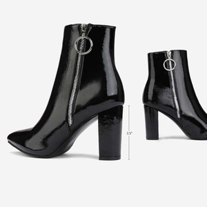 Punta quadrata <span class=keywords><strong>con</strong></span> cerniera e anello in metallo alla moda stivaletti <span class=keywords><strong>con</strong></span> <span class=keywords><strong>tacco</strong></span> alto in pelle verniciata per <span class=keywords><strong>donna</strong></span> - Product Image 6