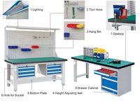 Table de travail ESD modulaire tout acier IEC 61340 en gros (ODM) avec armoire mobile pour réparation de téléphones portables et ligne d'assemblage SMT